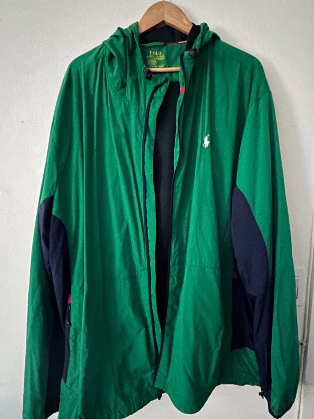 Polo by Ralph Lauren Green Hooded Windbreaker with Navy Panels